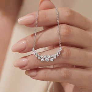 Curved Tiara Cluster Moissanite Bar Necklace
