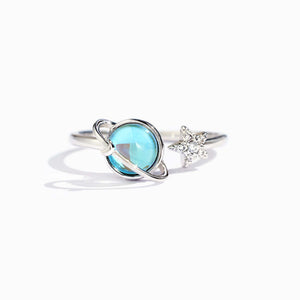 Blue Aurora Planet Saturn Star Open Ring