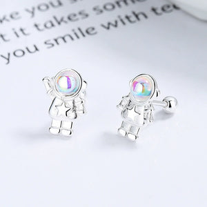 Moonstone Spaceman Star Stud Earrings