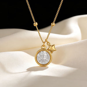 Two-Tone Medallion Coin Star Charm Necklace