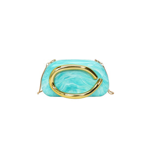 Metallic Curved Oval Hard Shell Clutch Bag