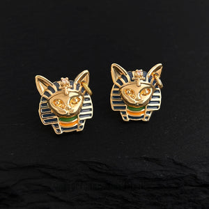 Egyptian Pharaoh Cat Enamel Stud Earrings