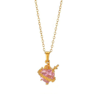 Dainty Heart Pink Cross Pendant Necklace