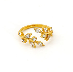CZ Garden Flower Olive Leaf Vine Bypass Ring