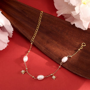 Dainty Pearl Starburst Celestial Charm Bracelet