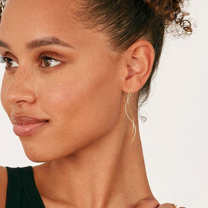 Minimalist Wave Long Drop Threader Earrings