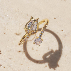 CZ Tulip Flower Open Stacking Bypass Ring