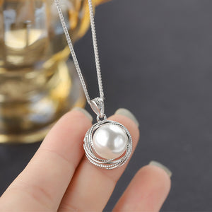 Vintage Pearl Swirl Halo Pendant Necklace