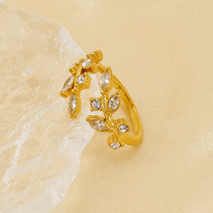 CZ Garden Flower Olive Leaf Vine Bypass Ring