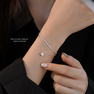 Dual Layer Princess Cut CZ Stacking Bracelet