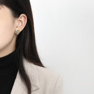 Checkerboard Enamel Heart Stud Earrings