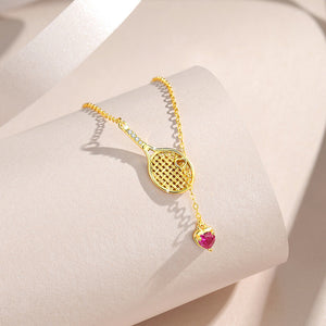 Dainty Pink Heart Tennis Charm Necklace