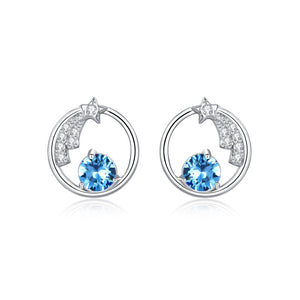 Dainty Blue Star Moon Stud Earrings