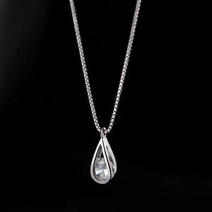 Hollow Teardrop Cage CZ Pendant Necklace