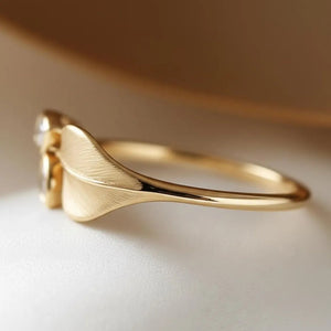 Dainty Brushed Leaf Marquise CZ Band Ring