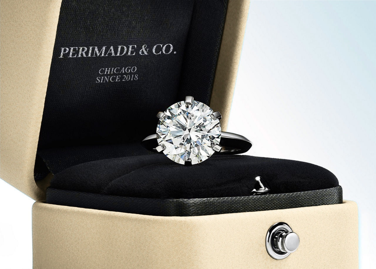 Diamond ring in a Permade & Co. box on a light blue background