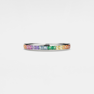 Rainbow Gemstone LGBT Wedding Band Ring