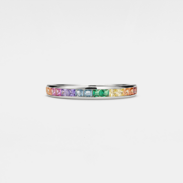 Rainbow Gem Wedding Band Ring