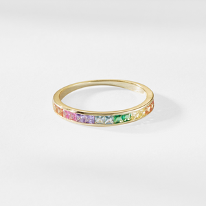 Rainbow Gemstone LGBT Wedding Band Ring
