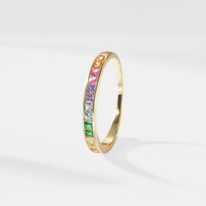 Rainbow Gemstone LGBT Wedding Band Ring