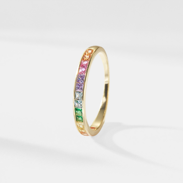 Rainbow Gem Wedding Band Ring