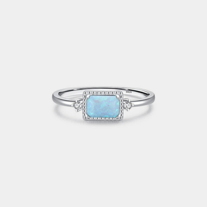 Dainty Blue Rectangular Opal Halo Band Ring