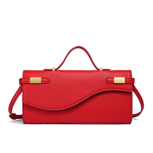 Wave Flap Crossgrain Leather Clutch Handbag