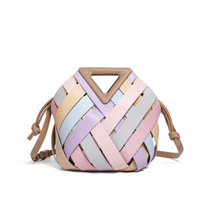 HandWoven Leather Rhombus Bucket Handbag