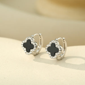Four Leaf Clover Halo Huggie Hoop Earrings