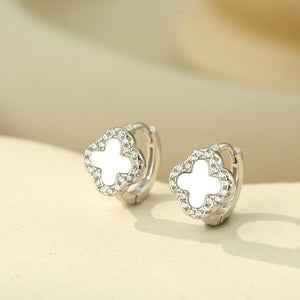Four Leaf Clover Halo Huggie Hoop Earrings