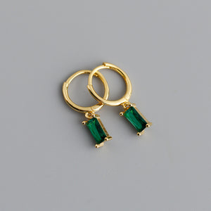 Emerald Cut Gemstone Drop Hoop Earrings