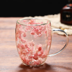 Double Wall Flower Glass Coffee Cup