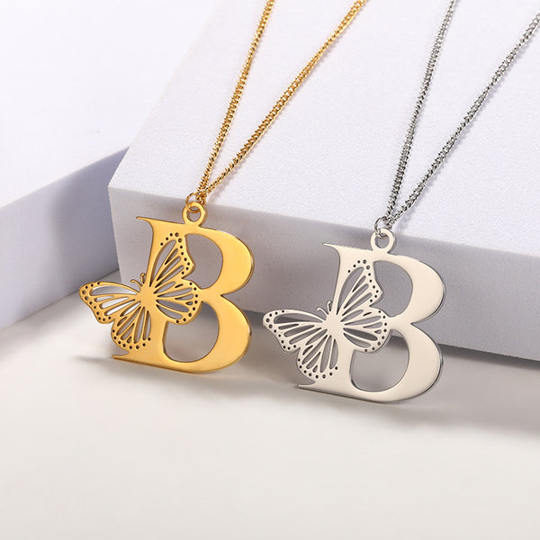 Butterfly Initial Letter Necklace