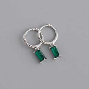Emerald Cut Gemstone Drop Hoop Earrings