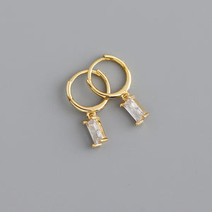 Emerald Cut Gemstone Drop Hoop Earrings