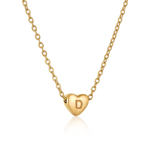 Gold Initial Letter Heart Necklace
