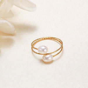 Pink Purple White Pearl Stacking Bypass Ring
