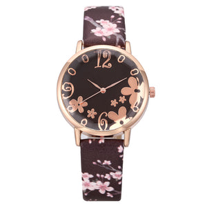 Pink Flower 34 mm Round Leather Watch