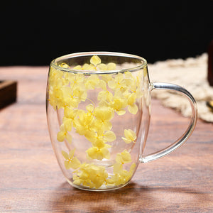 Double Wall Flower Glass Coffee Cup