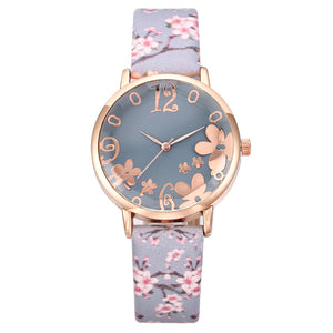 Pink Flower 34 mm Round Leather Watch