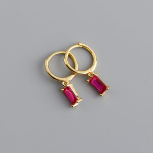 Emerald Cut Gemstone Drop Hoop Earrings