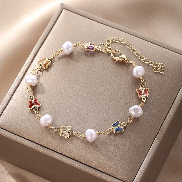 Colored Gem Pearl Bracelet