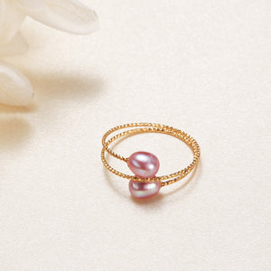 Pink Purple White Pearl Stacking Bypass Ring