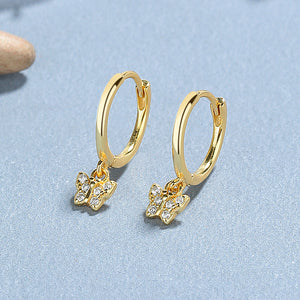 Color Butterfly Drop Hoop Earrings