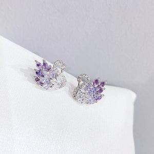 Color Gemstone Swan Bird Statement Earrings