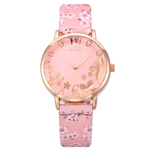 Pink Flower 34 mm Round Leather Watch