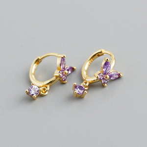 Boucles d'oreilles créoles papillon en pierres précieuses colorées