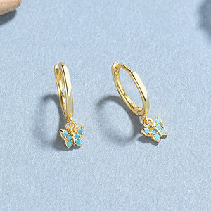 Color Butterfly Drop Hoop Earrings