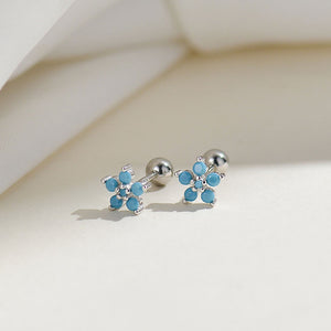 Color Gemstone Flower Ball End Earrings