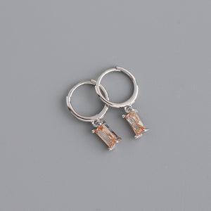 Emerald Cut Gemstone Drop Hoop Earrings